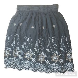 Me 2 Magic Fairy Mini Skirt Whimiscal Black Embroider White Floral Boho Hippie